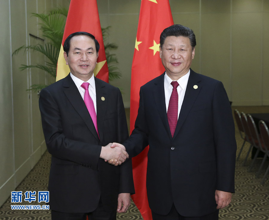 11月19日,國家主席習近平在利馬會見越南國家主席陳大光。新華社記者 龐興雷 攝 11月19日,國家主席習近平在利馬會見越南國家主席陳大光。新華社記者 龐興雷 攝